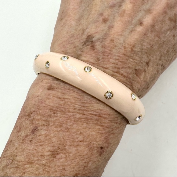 J. Crew Gold Crystal Peachy Hinged Bangle Bracelet - Picture 5 of 11